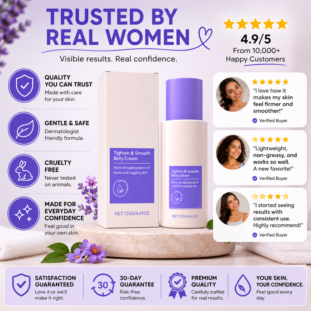 GoPure Tighten & Smooth Belly Cream™- skincare lotion designed to firm and tighten the look of loose